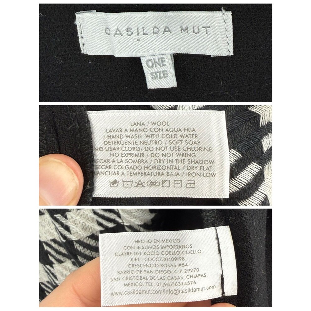 Casilda Mut Houndstooth Wool Poncho Top | Black & White | OS - Picture 6 of 7